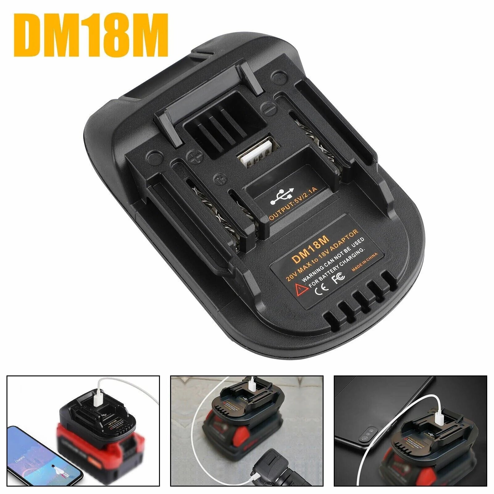 USB Battery Adapter Converter for 20V DEWALT Milwaukee M18 Convert to Makita 18V