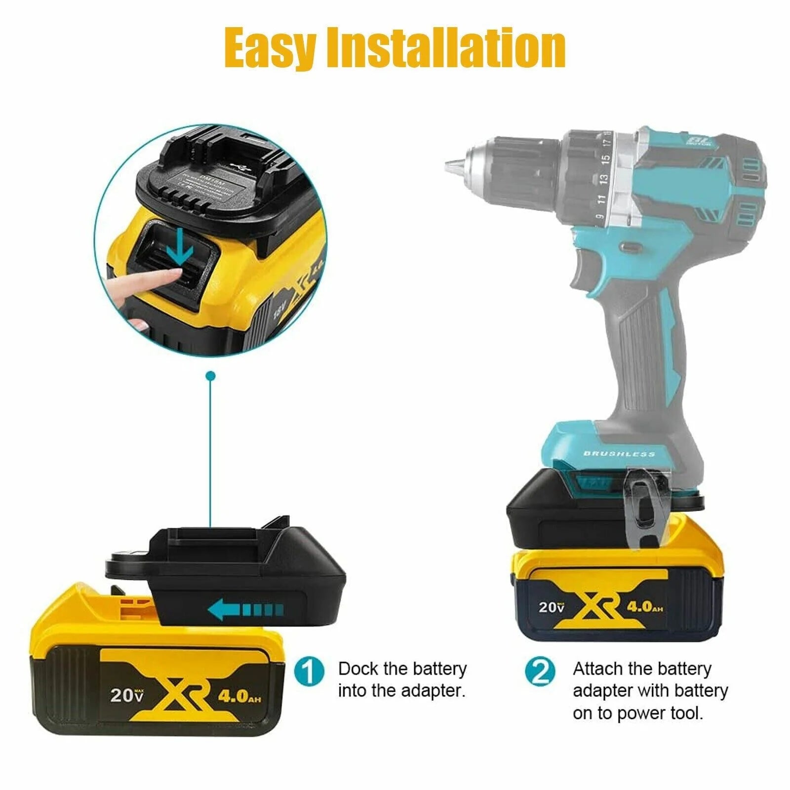 USB Battery Adapter Converter for 20V DEWALT Milwaukee M18 Convert to Makita 18V