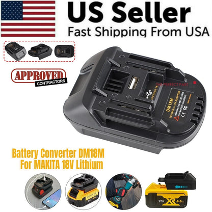 USB Battery Adapter Converter for 20V DEWALT Milwaukee M18 Convert to Makita 18V